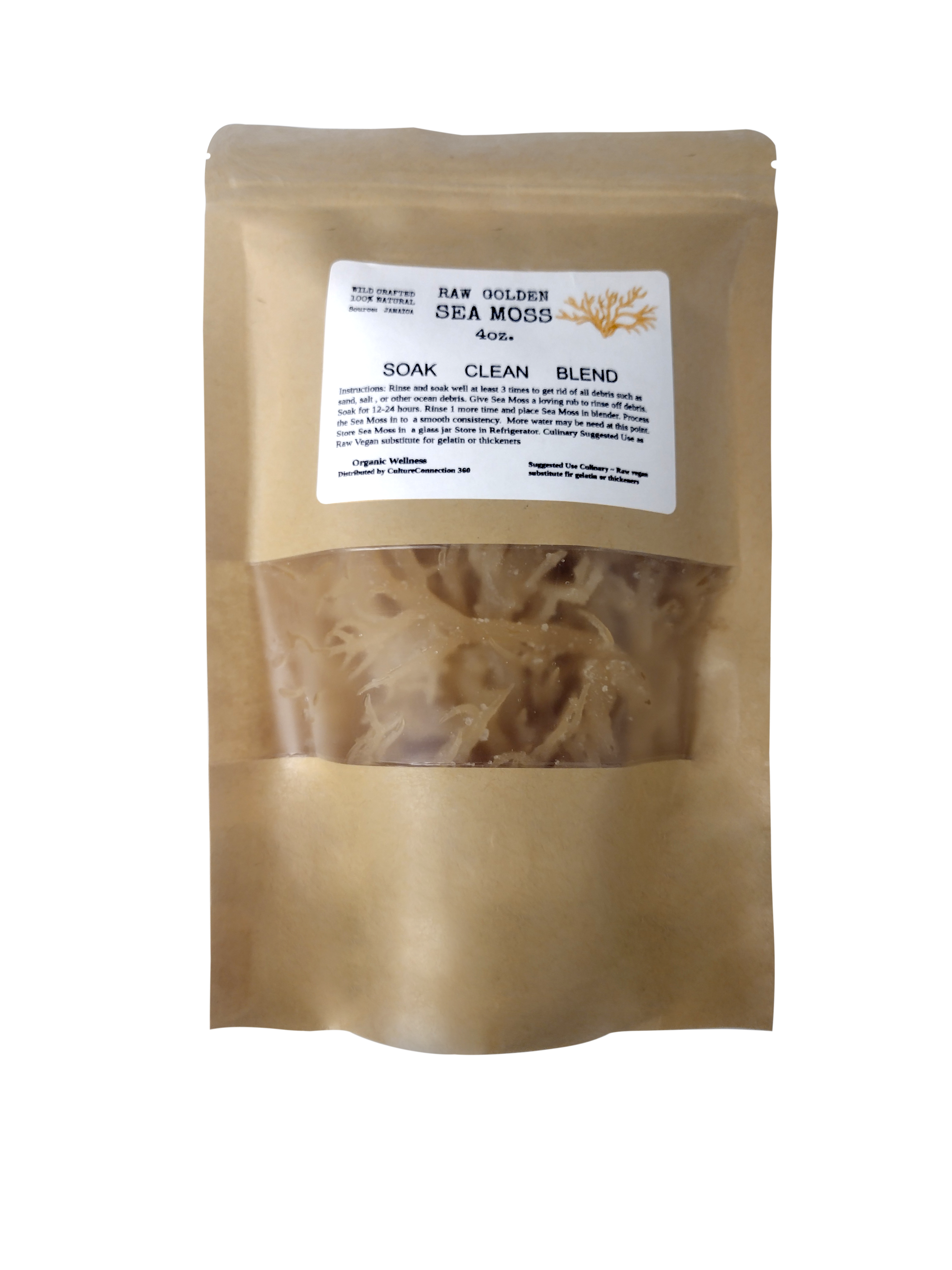 Full-Spectrum Raw Wild Crafted 100% Natural Golden Sea Moss Source Jamaica 4oz